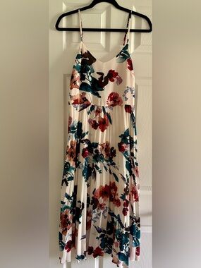 a new day Cream Floral Maxi Dress with Teal and Burgundy Accents
